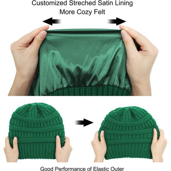 Muryobao Womens Winter Warm Knitted Hat Satin Silk Lined Cable Knit Beanie Chunk main image 7